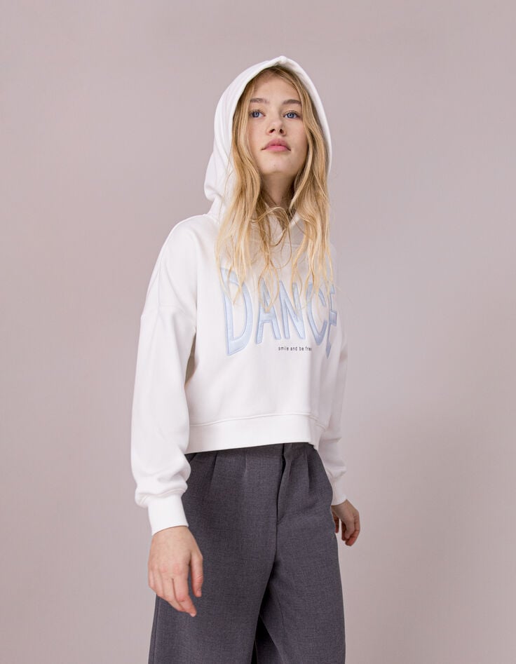 Ikks Sweat écru Maxi Message Bleu Brodé Fille