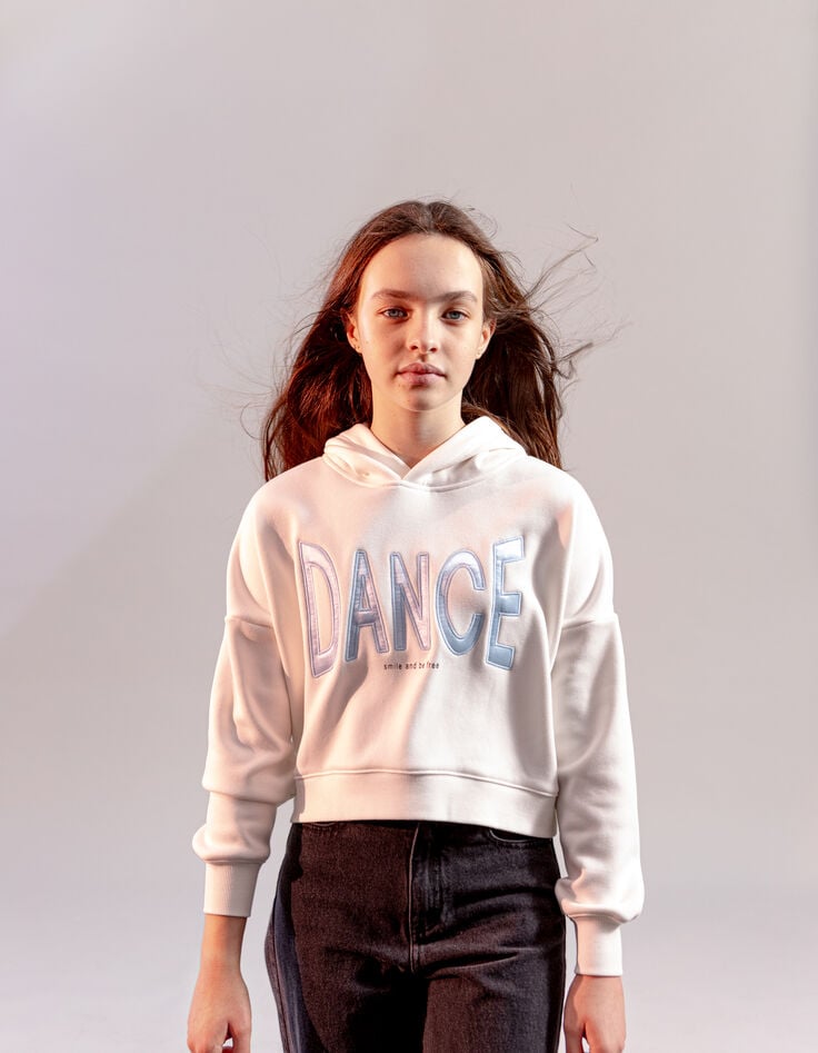 Ikks Sweat écru Maxi Message Bleu Brodé Fille