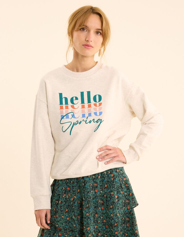 Ikks Sweat écru Message Multicolore I.Code