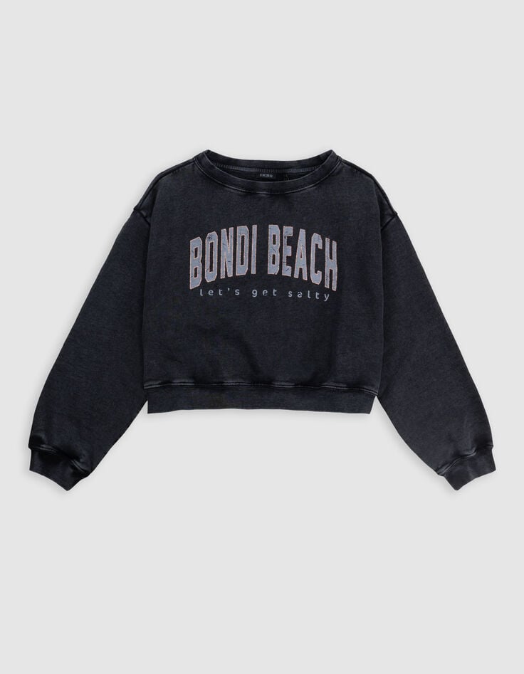 Ikks Sweat Gris Cropped Message Pailleté Fille