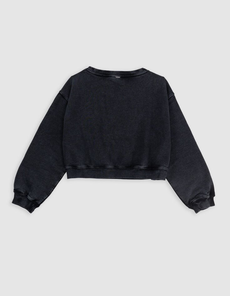 Ikks Sweat Gris Cropped Message Pailleté Fille