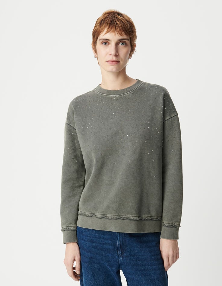 Ikks Sweat Gris Loose Molleton Décor Clous Femme