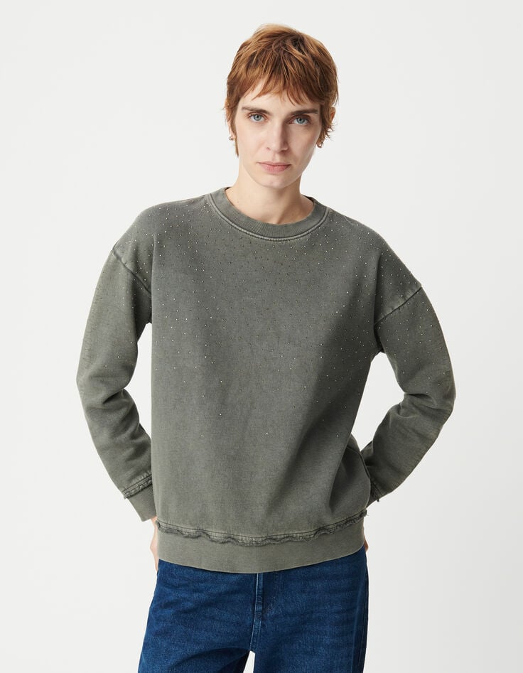 Ikks Sweat Gris Loose Molleton Décor Clous Femme