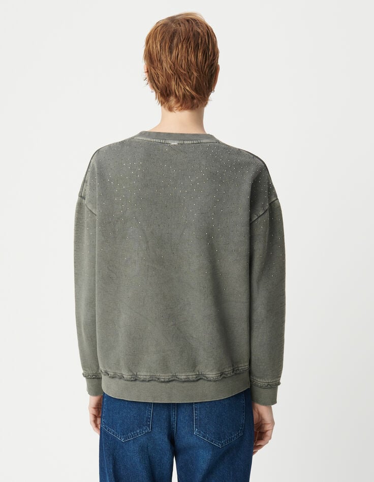 Ikks Sweat Gris Loose Molleton Décor Clous Femme