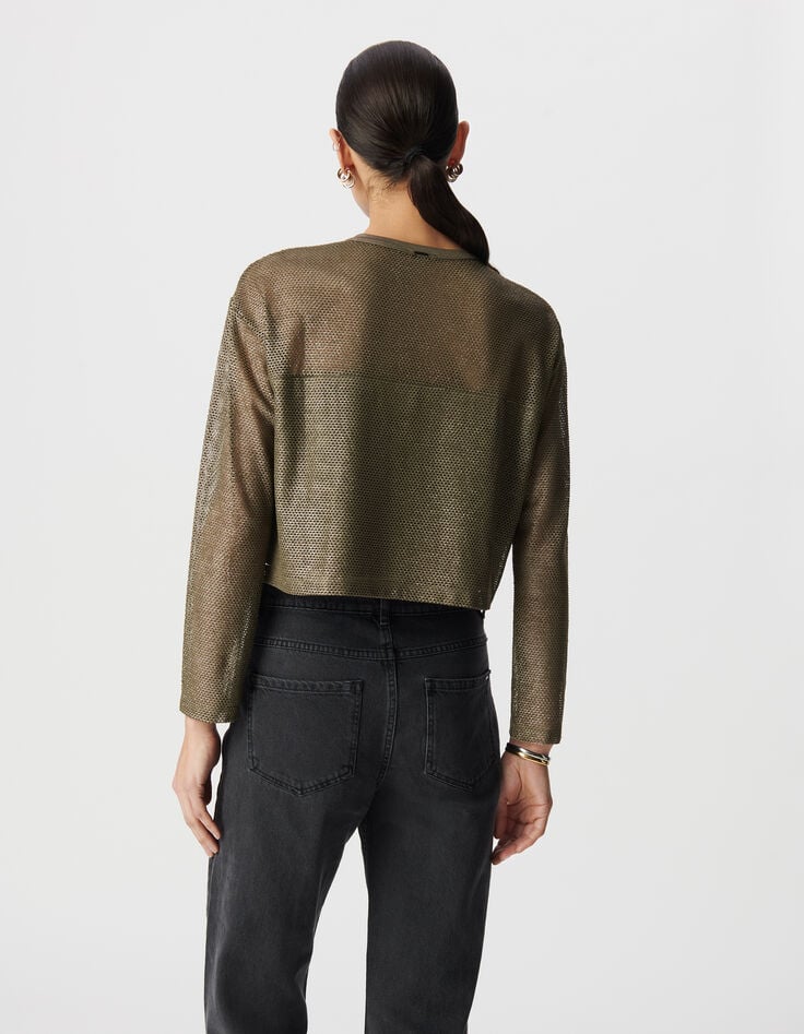 Ikks Sweat Kaki Maille Résille Enduite Femme