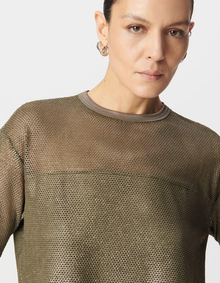 Ikks Sweat Kaki Maille Résille Enduite Femme