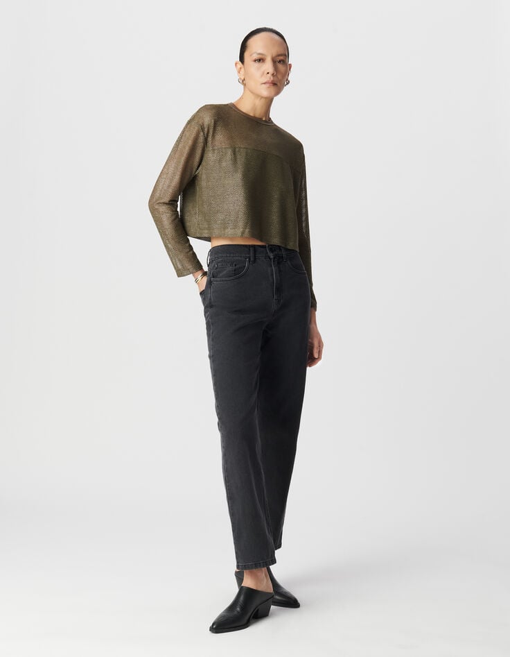 ikks Sweat kaki maille résille enduite Femme