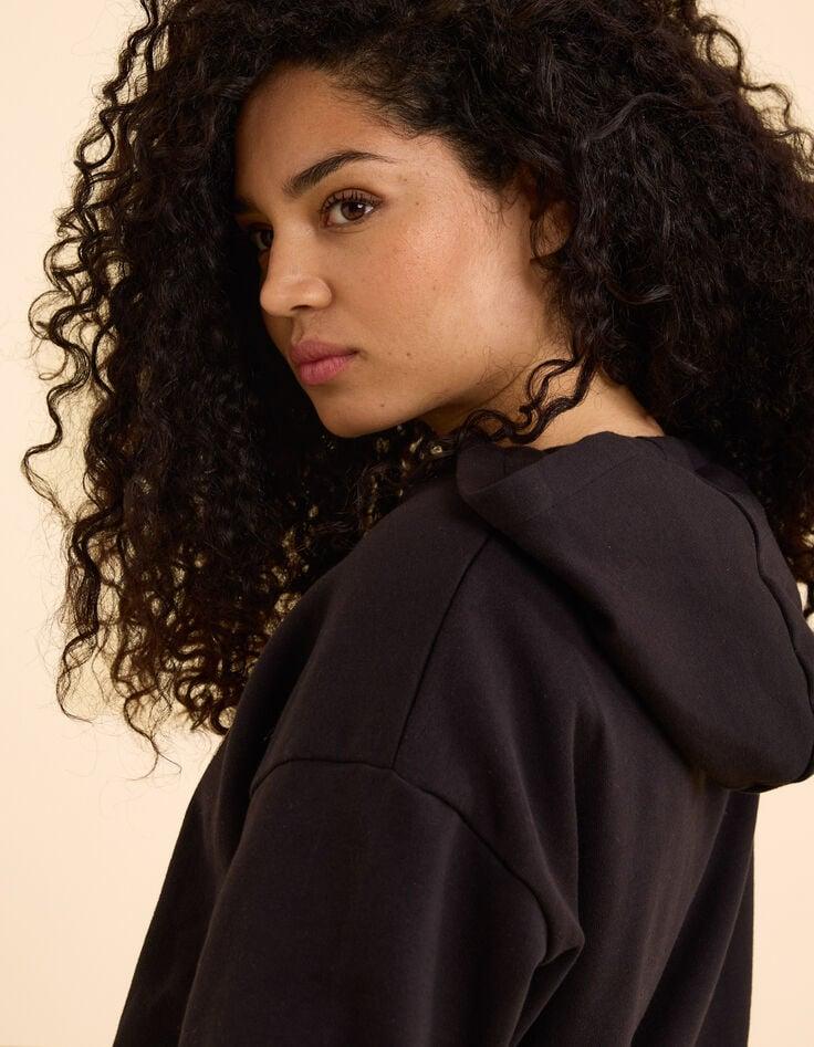 Ikks Sweat Noir à Capuche Monogramme Doré I.Code