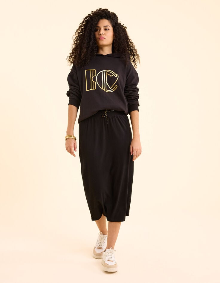Ikks Sweat Noir à Capuche Monogramme Doré I.Code
