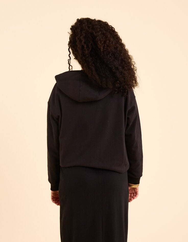 Ikks Sweat Noir à Capuche Monogramme Doré I.Code