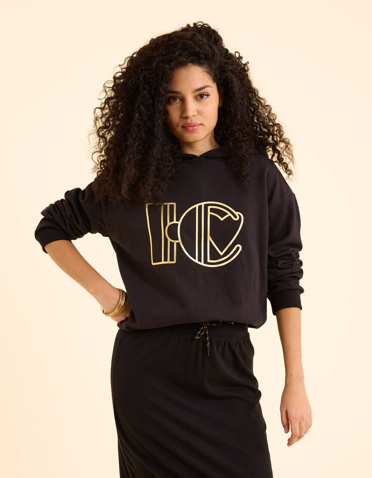 ikks Sweat noir à capuche monogramme doré I.Code