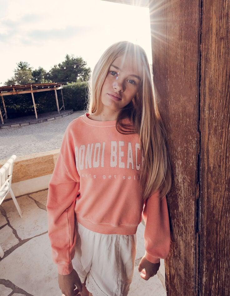 Ikks Sweat Orange Cropped Message Pailleté Fille