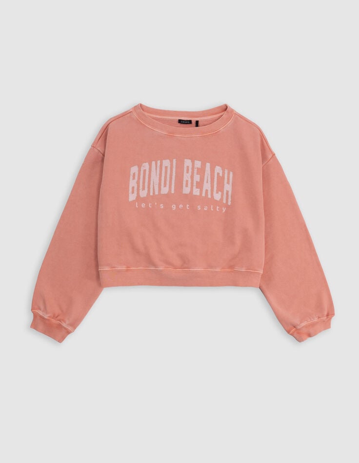 Ikks Sweat Orange Cropped Message Pailleté Fille