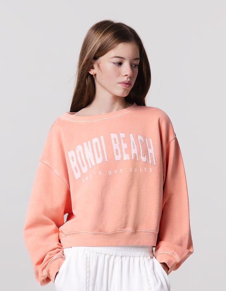 ikks Sweat orange cropped message pailleté fille