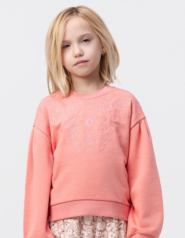 ikks Sweat rose décor broderies et oeillets fille