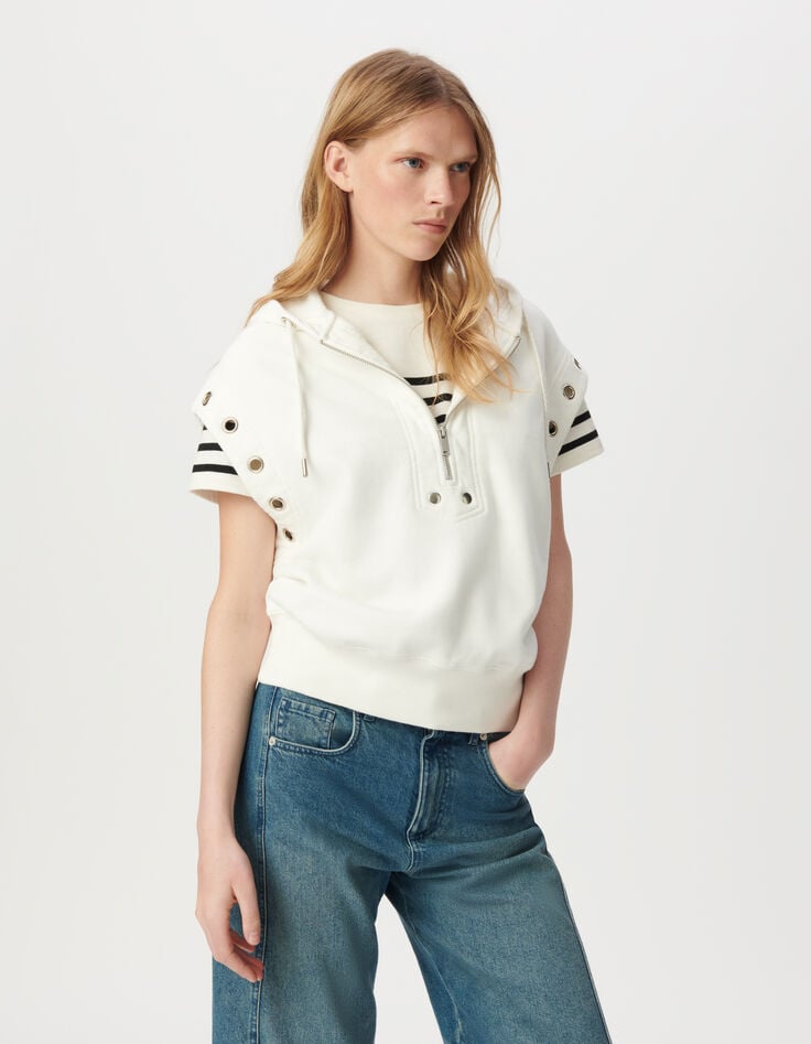 Ikks Sweat Sans Manches Blanc Décor Oeillets