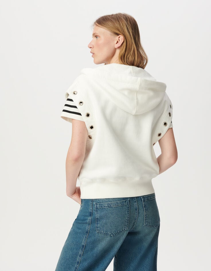 Ikks Sweat Sans Manches Blanc Décor Oeillets