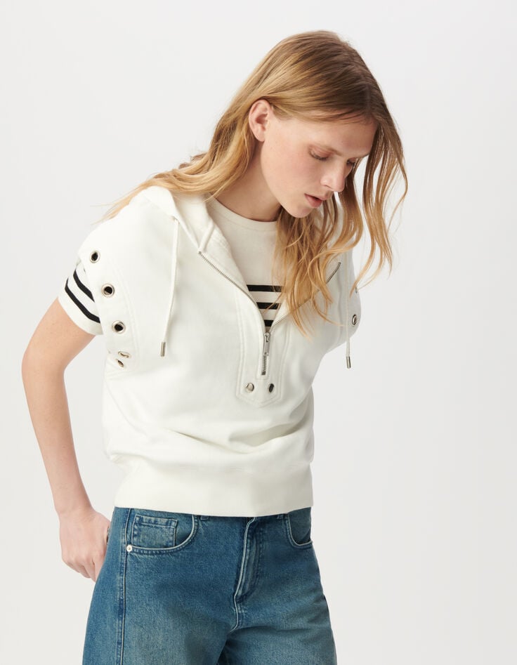 Ikks Sweat Sans Manches Blanc Décor Oeillets