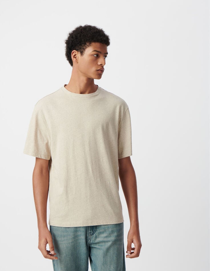 Ikks T-shirt Beige Chiné Coton Et Lin Homme
