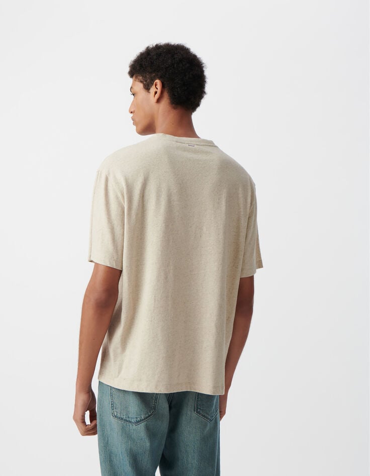 Ikks T-shirt Beige Chiné Coton Et Lin Homme
