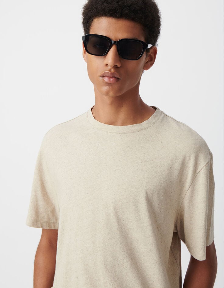 Ikks T-shirt Beige Chiné Coton Et Lin Homme