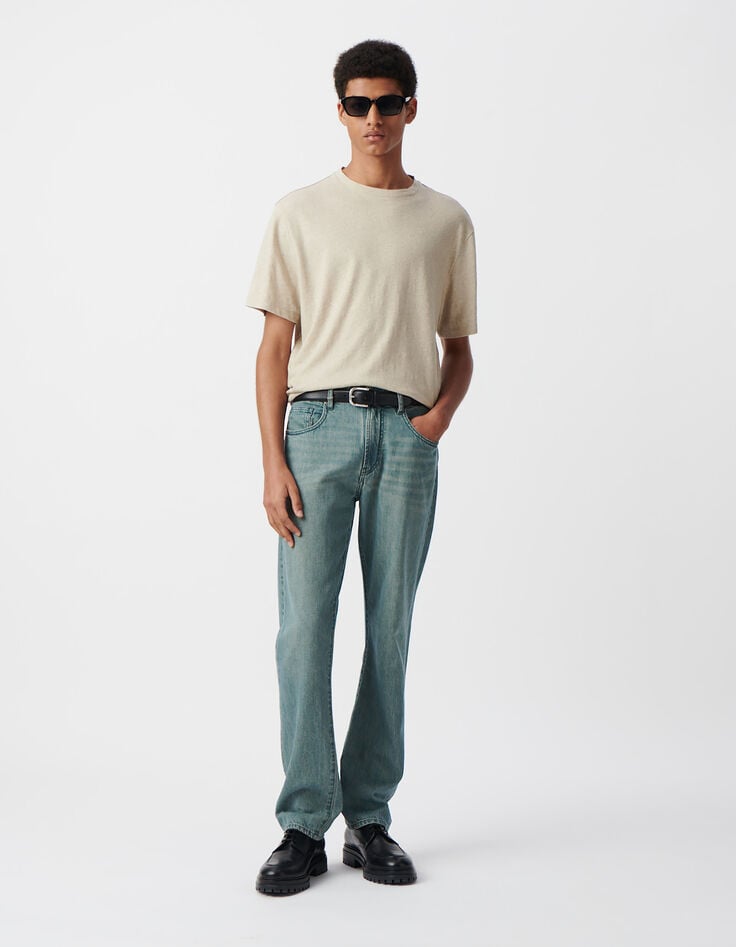 ikks T-shirt beige chiné coton et lin Homme