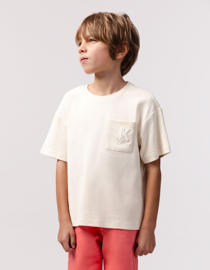 Ikks T-shirt Beige Jacquard Poche Brodée Garçon