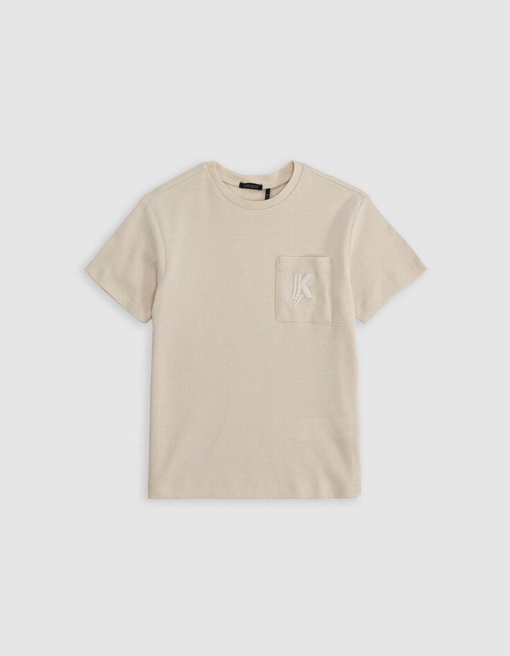Ikks T-shirt Beige Jacquard Poche Brodée Garçon