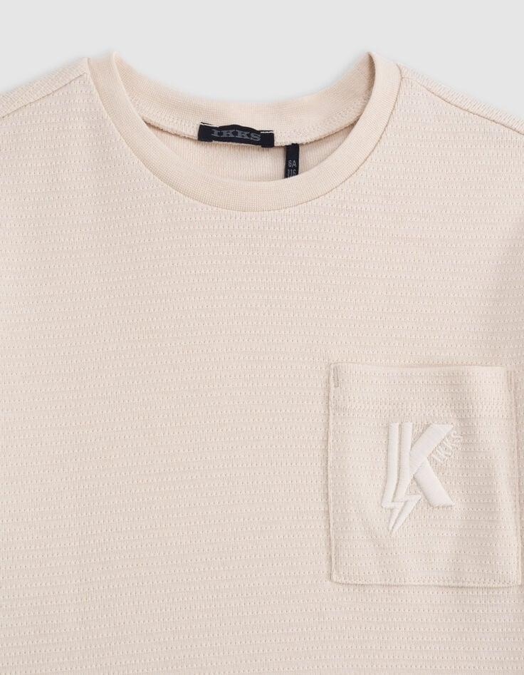 Ikks T-shirt Beige Jacquard Poche Brodée Garçon