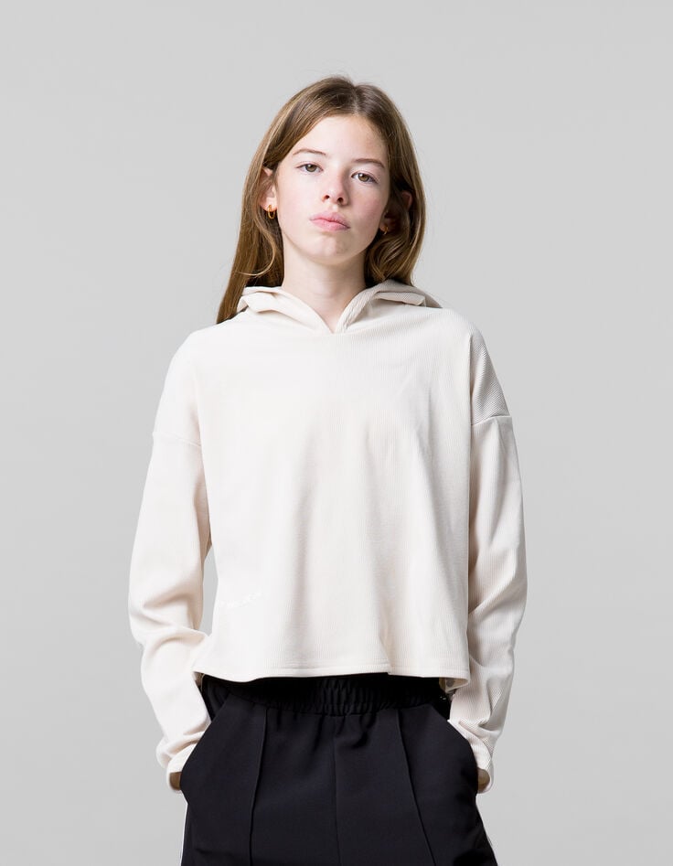 Ikks T-shirt Beige Maille Côtelée à Capuche Fille