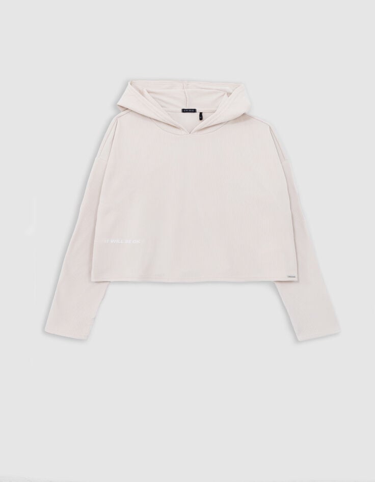 Ikks T-shirt Beige Maille Côtelée à Capuche Fille