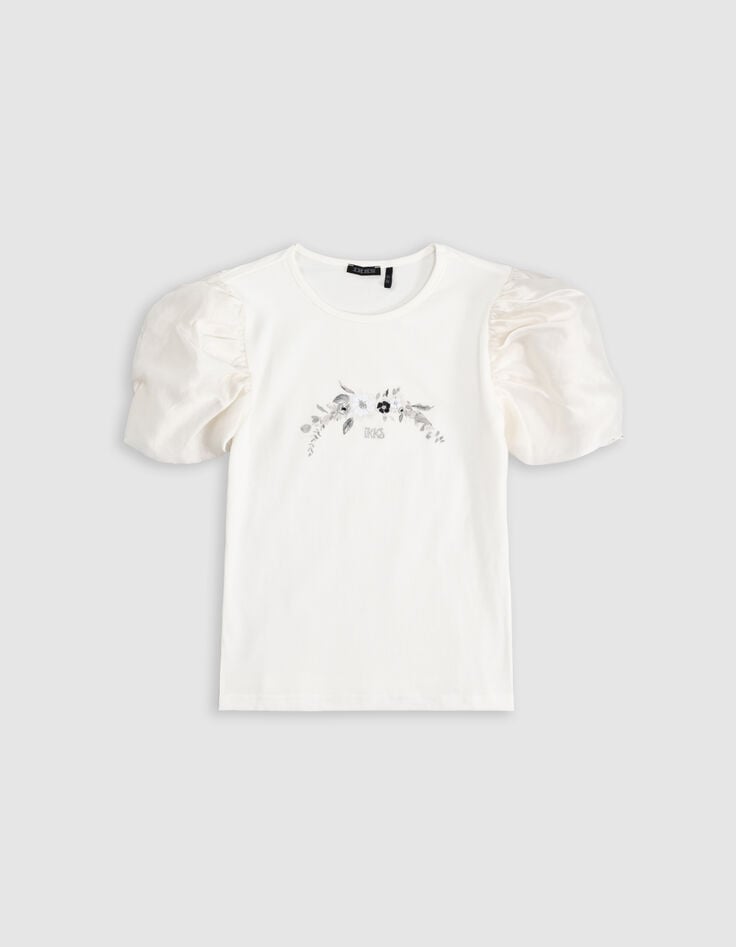 Ikks T-shirt Blanc Broderie IKKS Dorée Fille