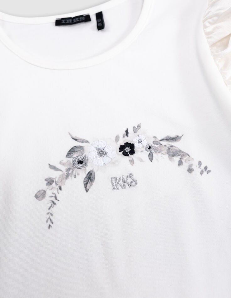 Ikks T-shirt Blanc Broderie IKKS Dorée Fille