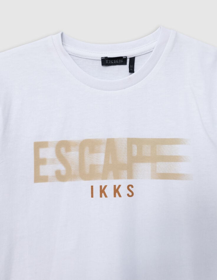Ikks T-shirt Blanc Coton Bio à Message Garçon