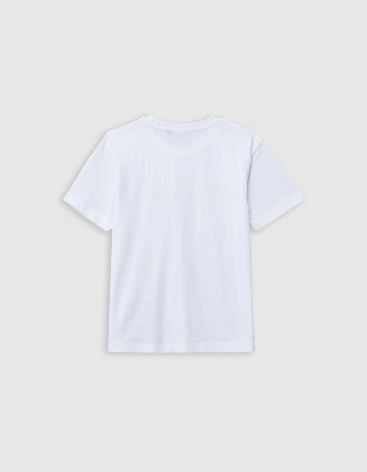 Ikks T-shirt Blanc Coton Bio à Message Garçon