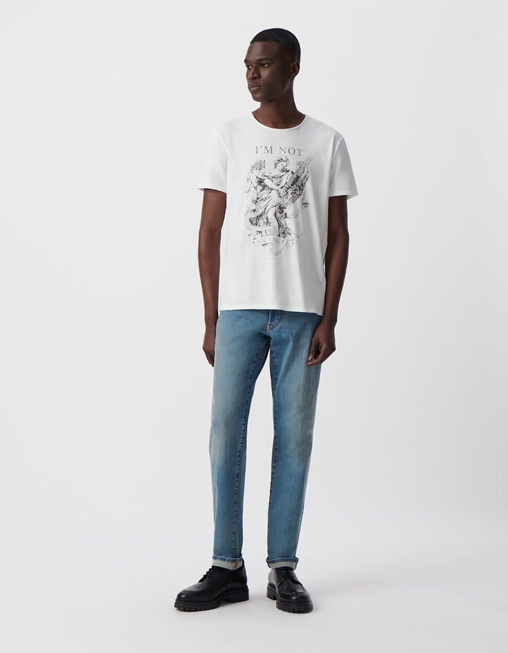 Ikks T-shirt Blanc Coton Bio Ange-guitariste Homme