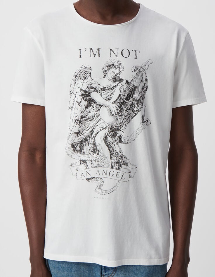 Ikks T-shirt Blanc Coton Bio Ange-guitariste Homme