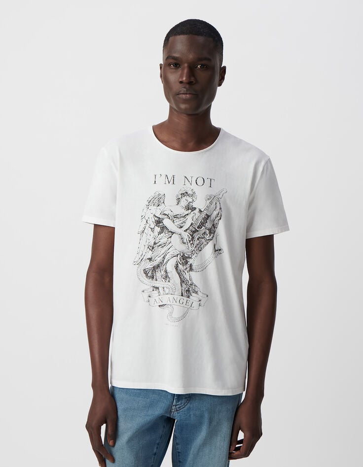 ikks T-shirt blanc coton bio ange-guitariste Homme