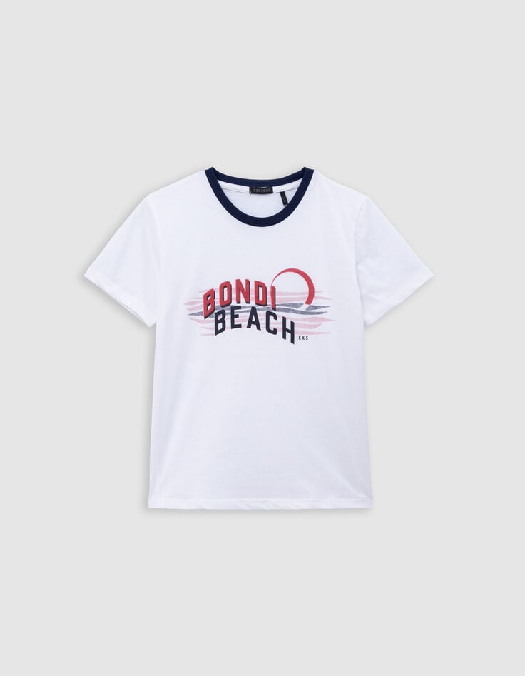 ikks T-shirt blanc coton bio Bondi Beach garçon