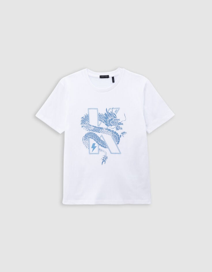 Ikks T-shirt Blanc Coton Bio Dragon-K Garçon