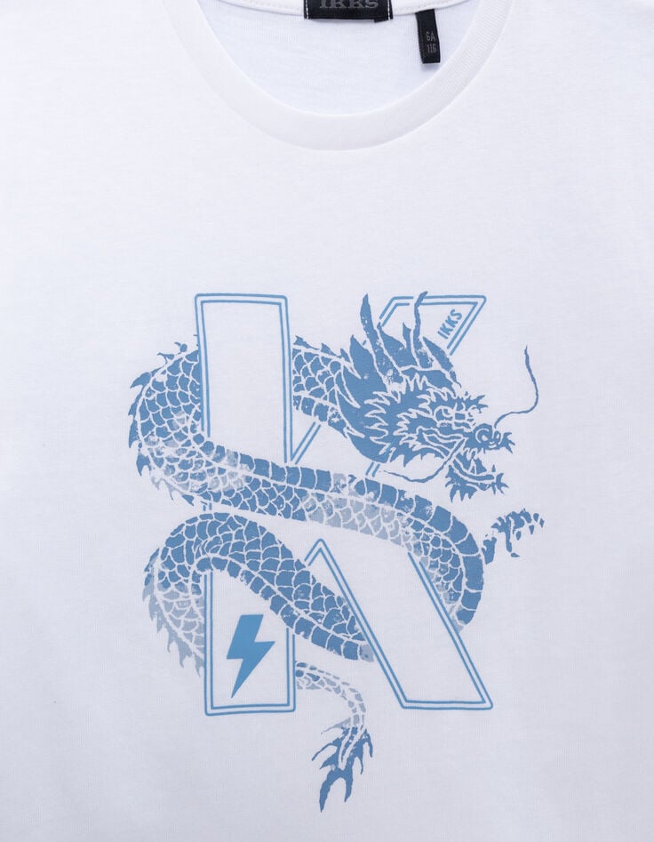 Ikks T-shirt Blanc Coton Bio Dragon-K Garçon