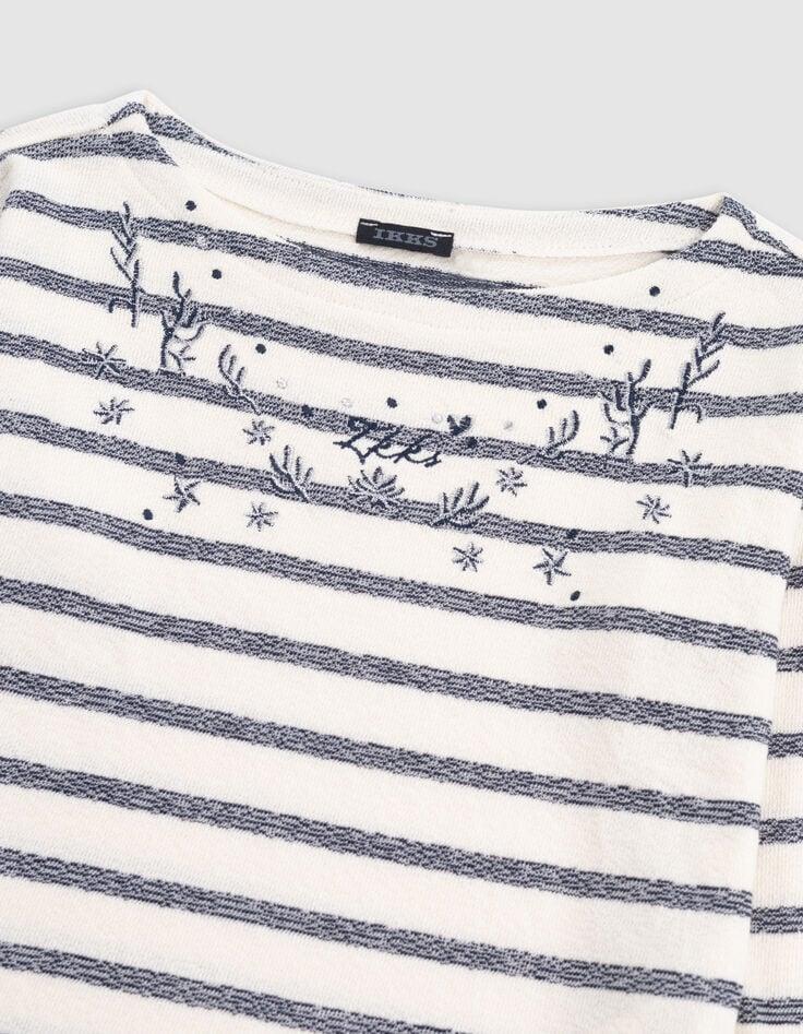 Ikks T-shirt Blanc Esprit Marinière Brodée Fille