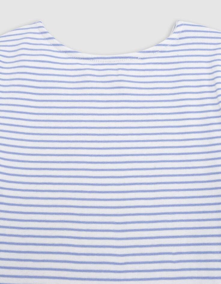 Ikks T-shirt Blanc Fines Rayures Bleues Fille
