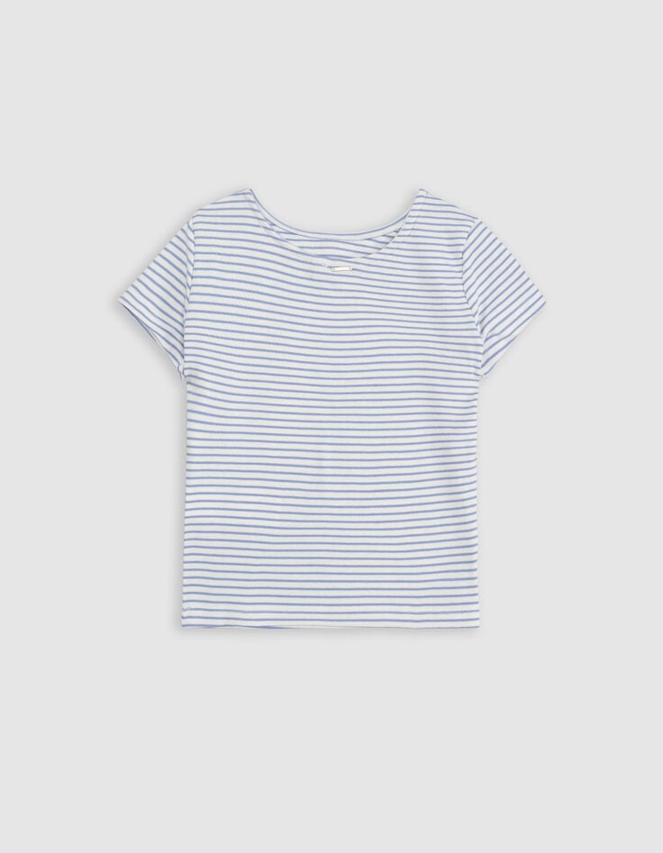 Ikks T-shirt Blanc Fines Rayures Bleues Fille