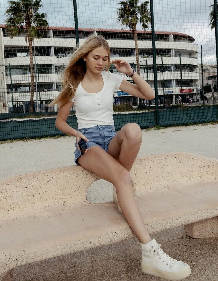 Ikks T-shirt Blanc Maille Nid D'abeille Fille