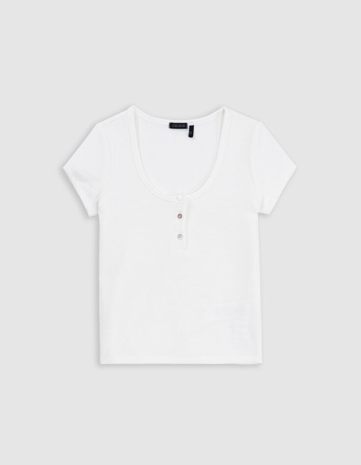 Ikks T-shirt Blanc Maille Nid D'abeille Fille