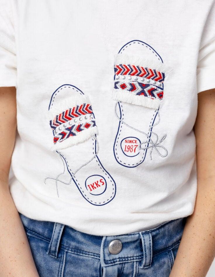 Ikks T-shirt Blanc Sandales Brodées Fille
