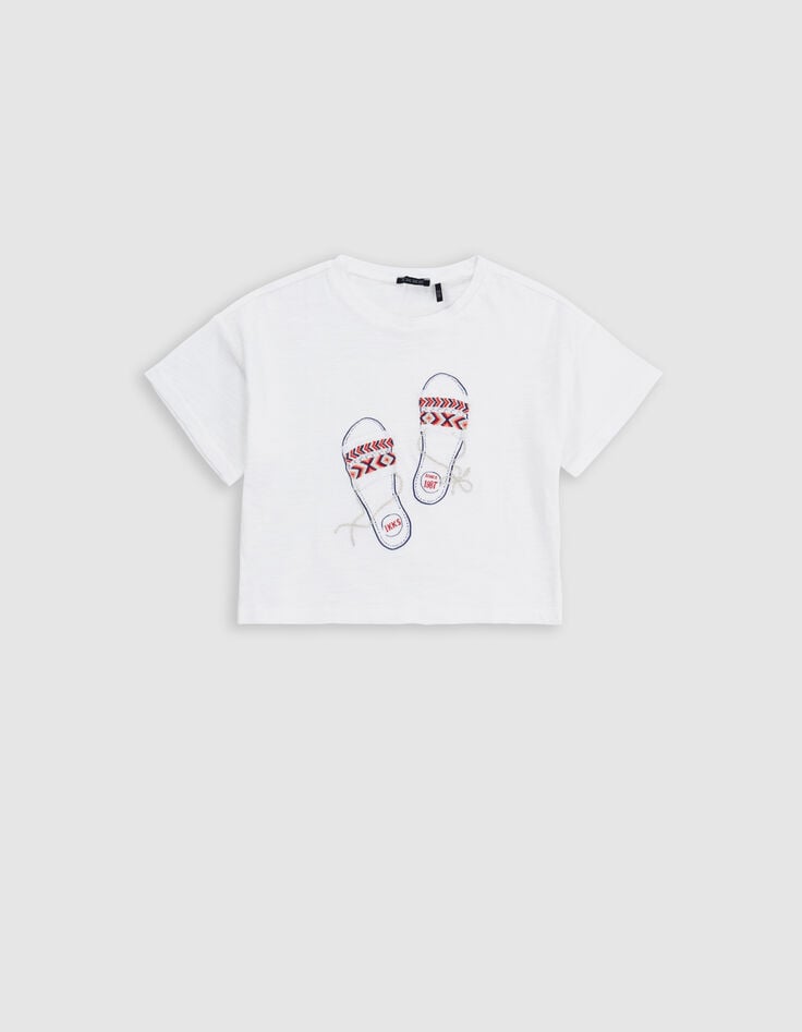 Ikks T-shirt Blanc Sandales Brodées Fille