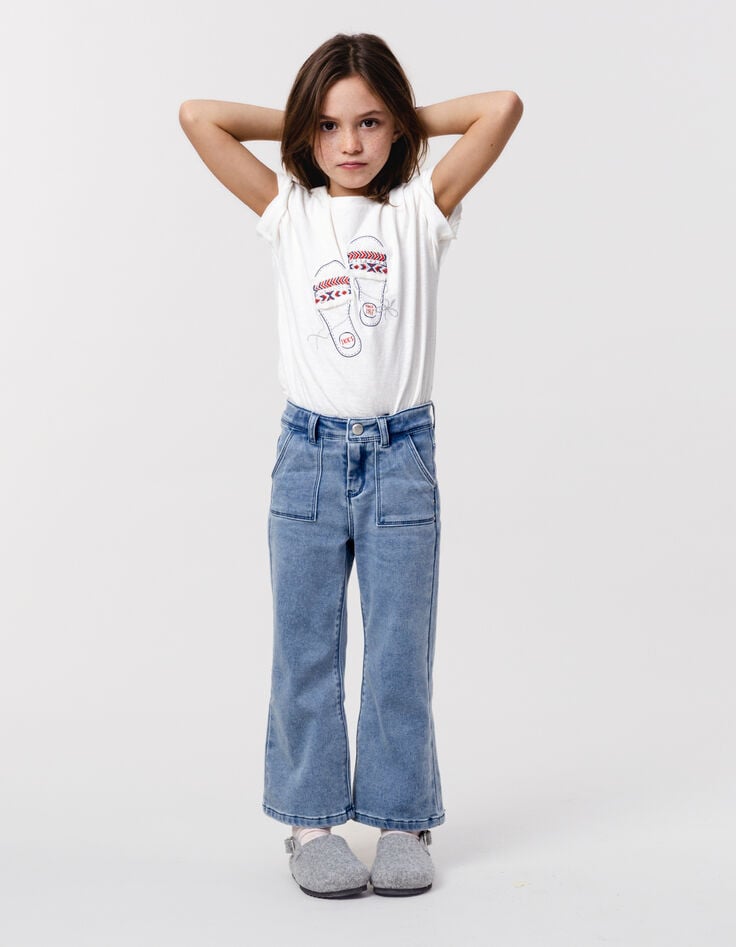 ikks T-shirt blanc sandales brodées fille