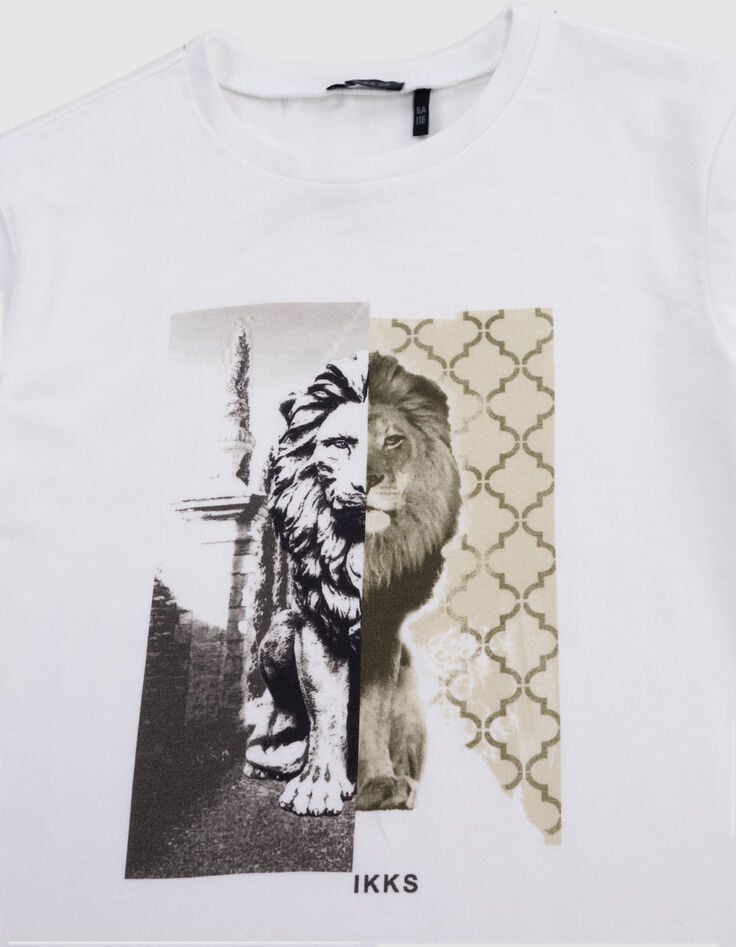 Ikks T-shirt Blanc Visuel Lion Garçon